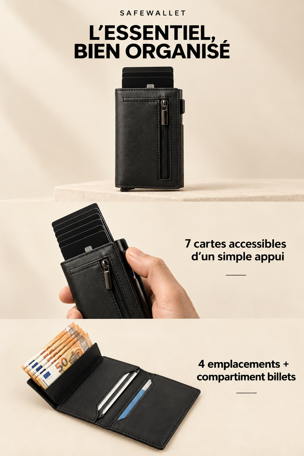 SafeWallet – Porte-cartes à éjection par le haut